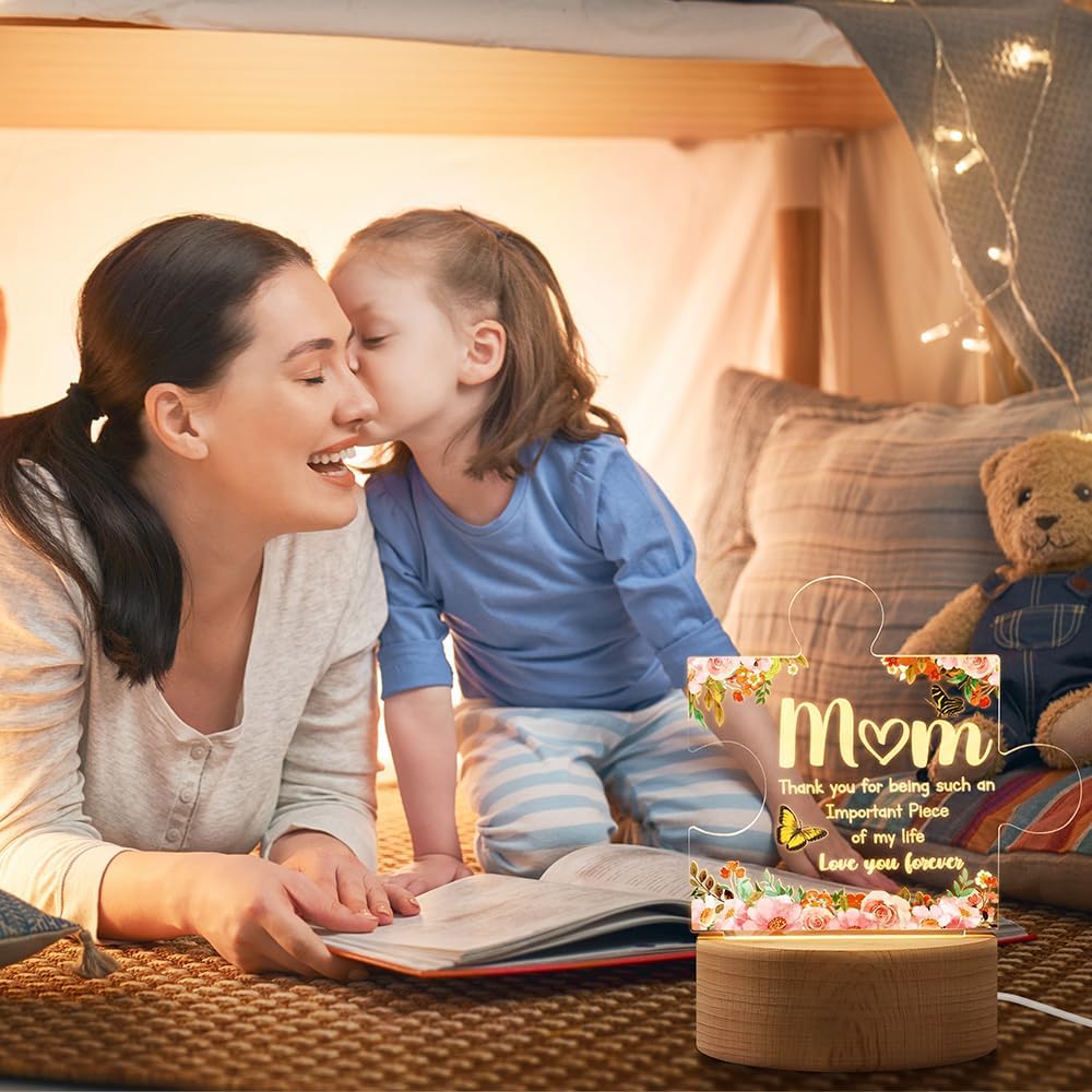 Acrylic Puzzle Piece Sign with LED Stand for Mom - Perfect Mother's Day Gift from Kids