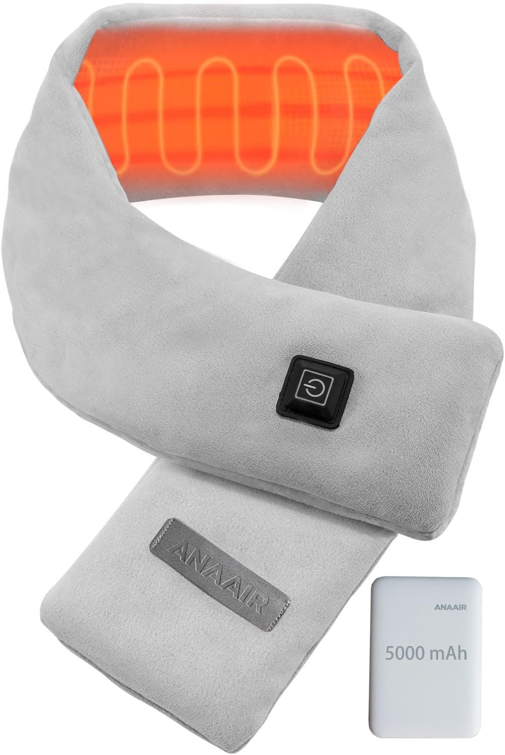 Cordless Neck Heating Pad with 5000mAh Power Bank - Electric Heated Scarf for Pain Relief