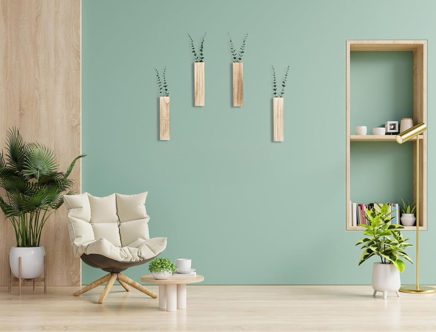 4-Pack Explore Handcrafted Wooden Wall Vases for Modern Farmhouse Decor | Home & Office