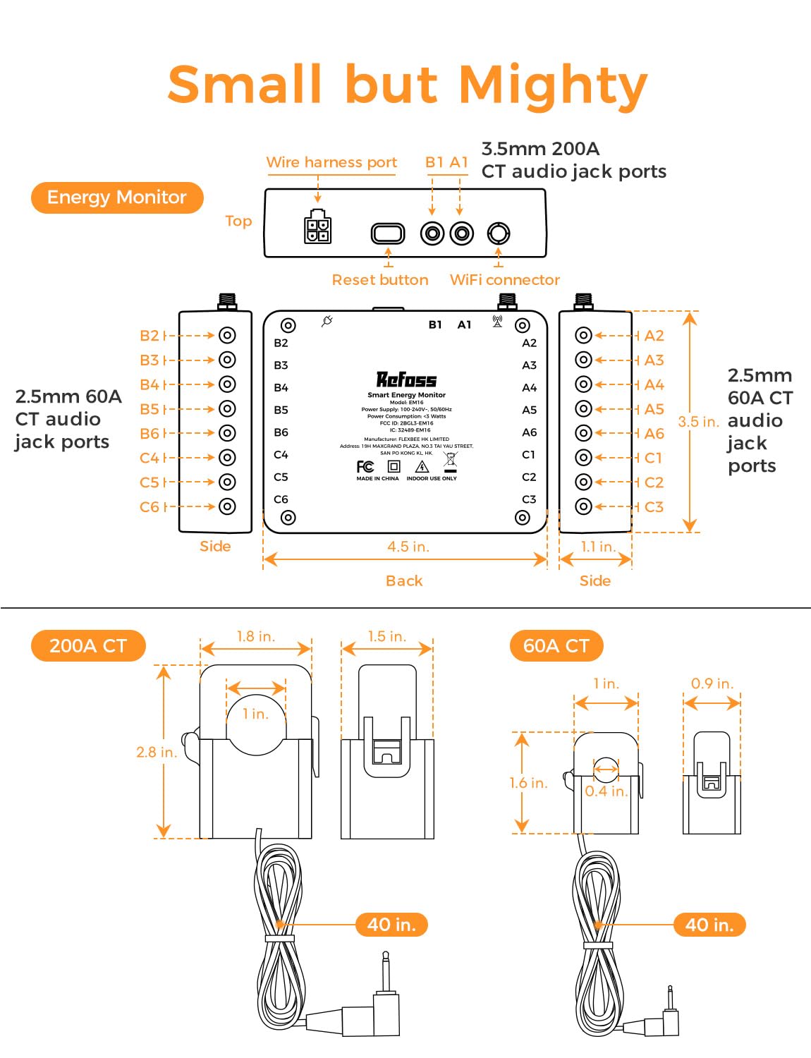 Refoss Smart Home Energy Monitor with 16 x 60A Circuit Sensors and Solar Tracking