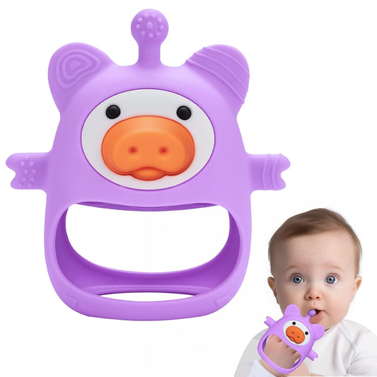 Purple Pig Baby Teether - Silicone Toys for Infants 0-6 Months, BPA Free