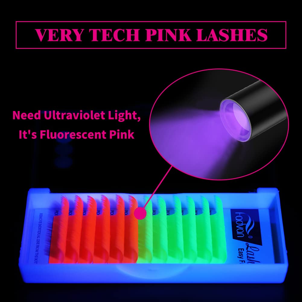 Glow in the Dark Neon Lash Extensions: 0.07mm D Curl 18mm, Pink & Green Fluorescent Volume Eyelashes for Stunning Looks