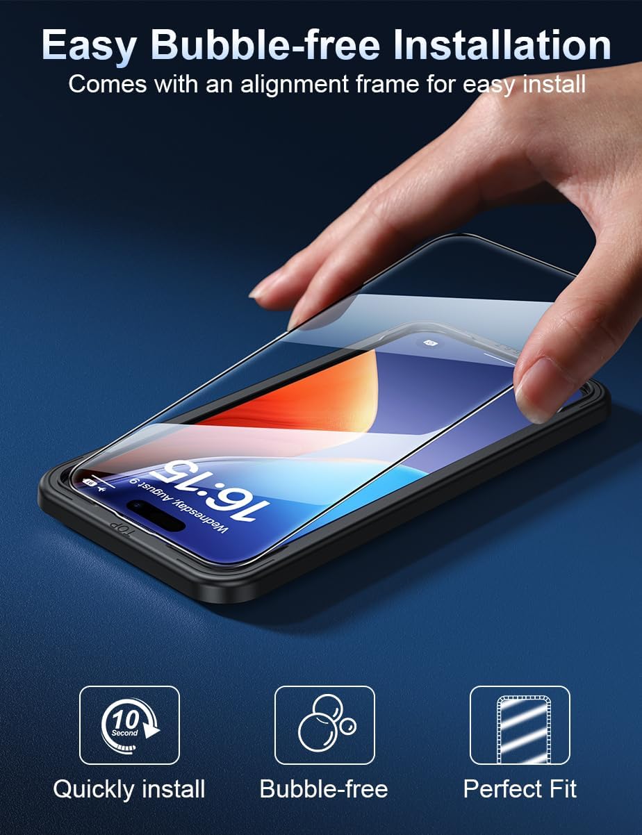 Premium 6.7 Inch Screen Protector for iPhone 15 Pro Max: 2-Pack Tempered Glass, Full Coverage, Anti-Scratch
