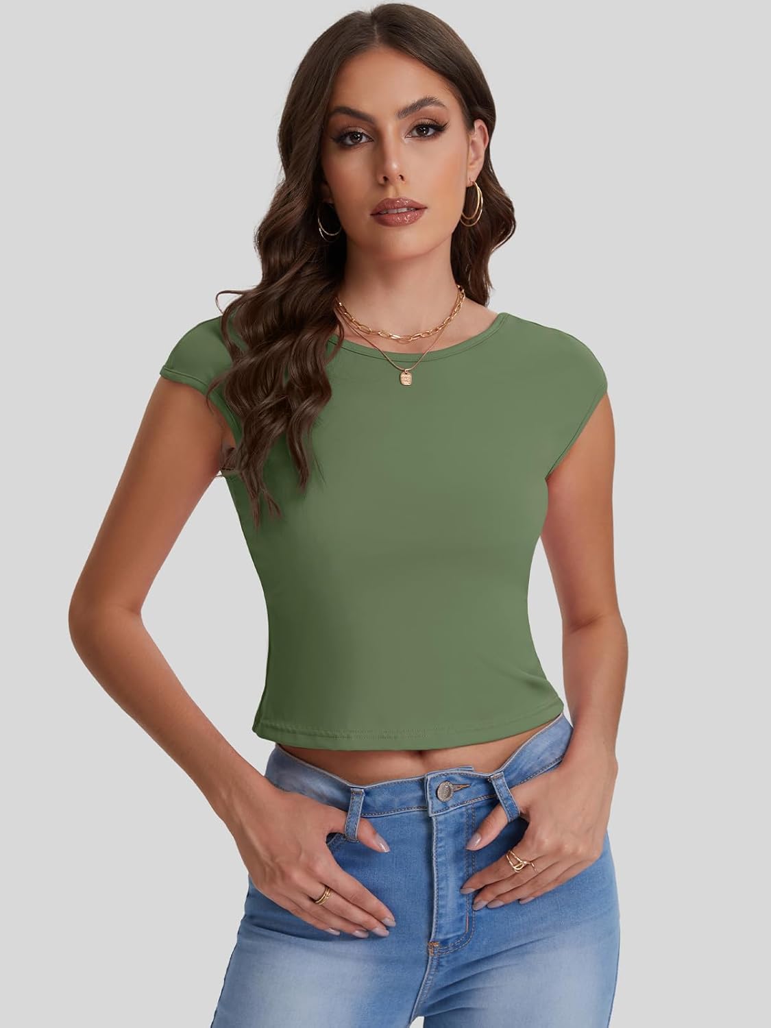 Women's Large Sexy Army Green Crop Top for Women - Backless & Stretch for Summer