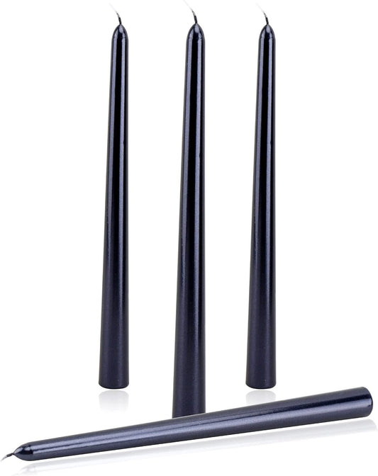 Elegant Metal Style Black Taper Candlesticks - 4 Pack, Dripless 10" Candles