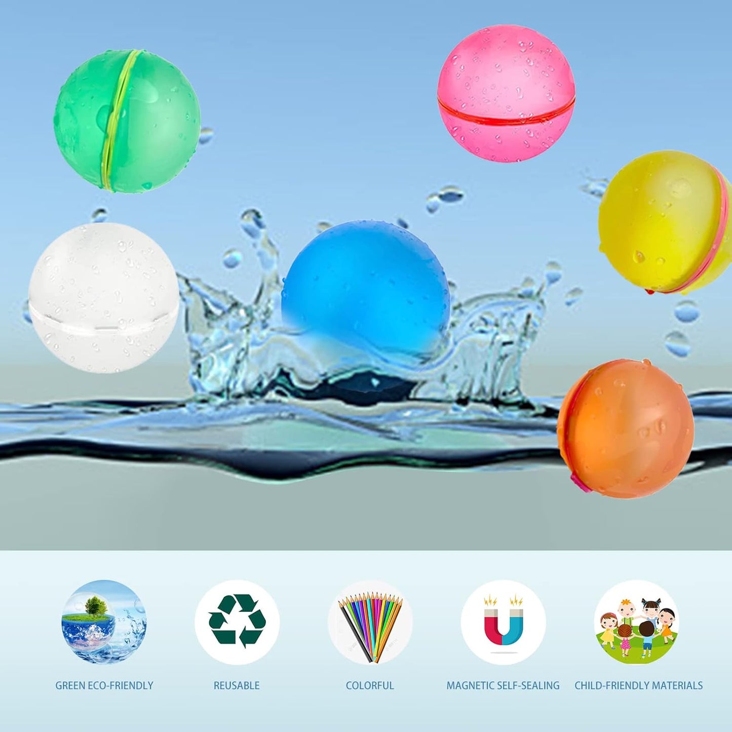4-Pack Refillable Silicone Water Balloons for Kids - Self-Sealing & Quick-Fill for Outdoor Fun