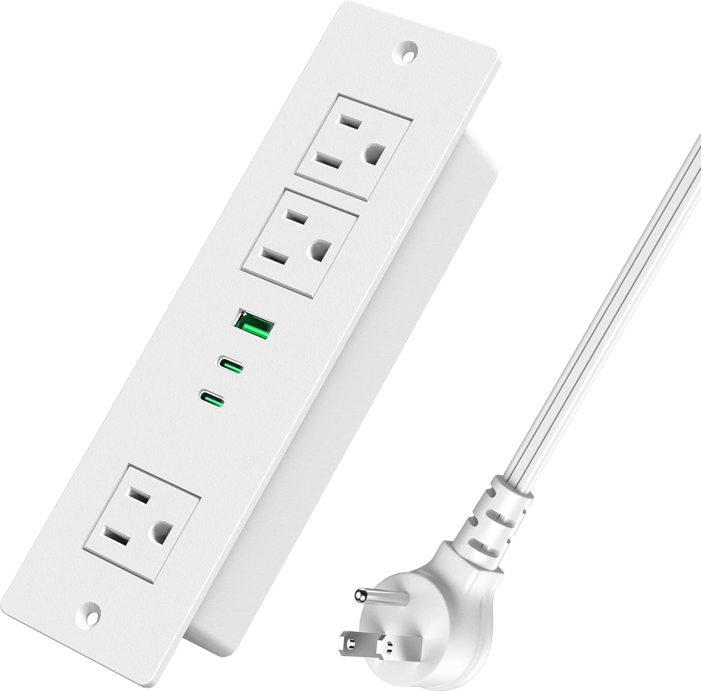 Recessed Power Strip USB C with 30W Delivery - 6FT Cable, 3 Outlets & 2 USB-C