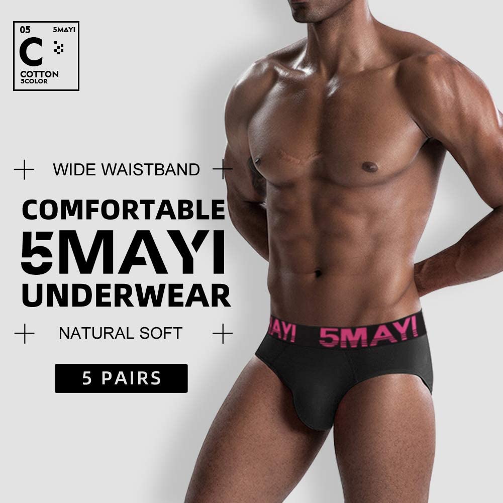 5 Pack Black Size XXL Men's Low Rise Briefs Underwear