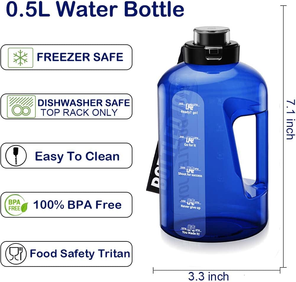 17oz BPA-Free Water Bottle w/ Times To Drink & Handle - Drink Enough Water Daily