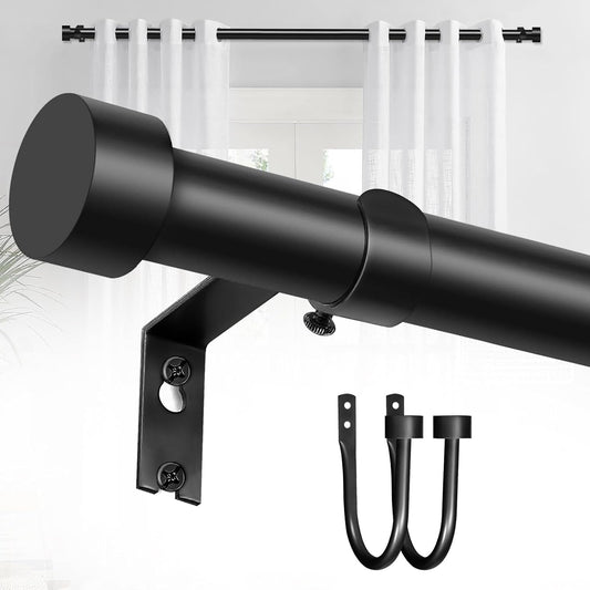 Adjustable Matte Black Curtain Rod 18-45" with Holdbacks for Small Windows