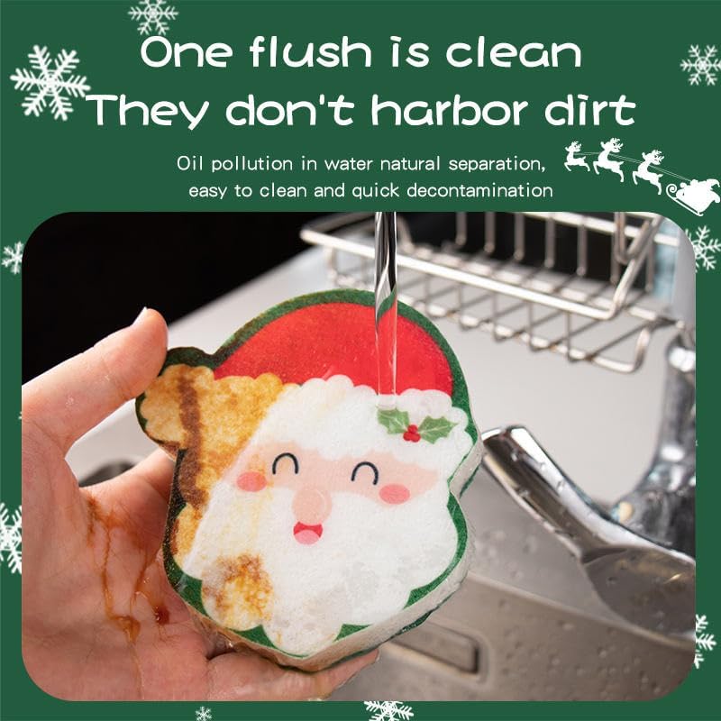 Christmas Cartoon Kitchen Sponges 4 Pack - Durable, Multi-Purpose, Non-Scratch Scrub Sponges for Efficient Cleaning