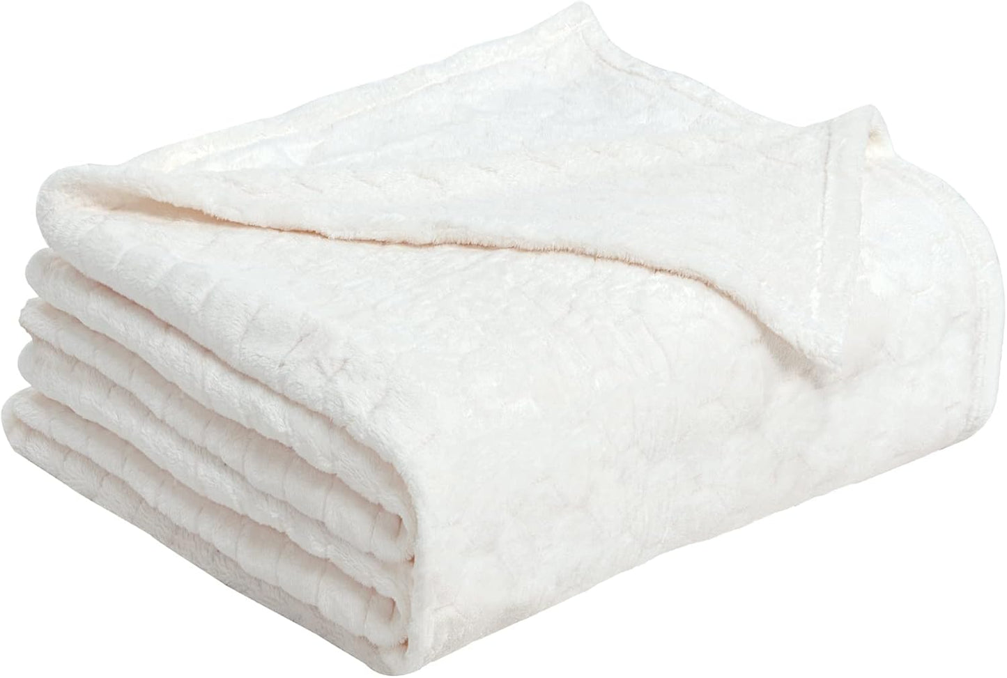 Cream White Fleece Blanket Twin Size 60" x 80" Soft Plush Throw for Bed & Couch