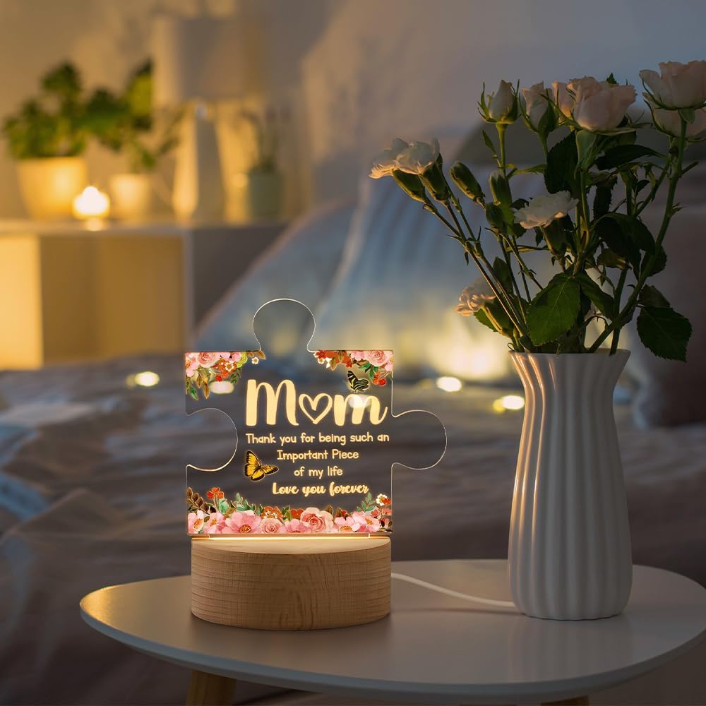 Acrylic Puzzle Piece Sign with LED Stand for Mom - Perfect Mother's Day Gift from Kids