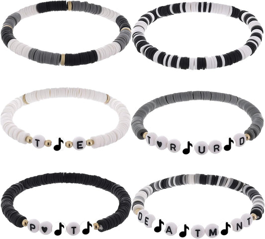 Handmade Friendship Stretch Bracelets, 6 Pieces, Inspired by Music - Perfect Gift for Women and Girls