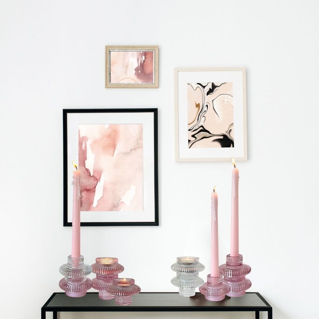 Dual-Sided Clear Glass Candlestick Holders for Tapered & Tealight Candles - Ideal for Weddings & Home Decor