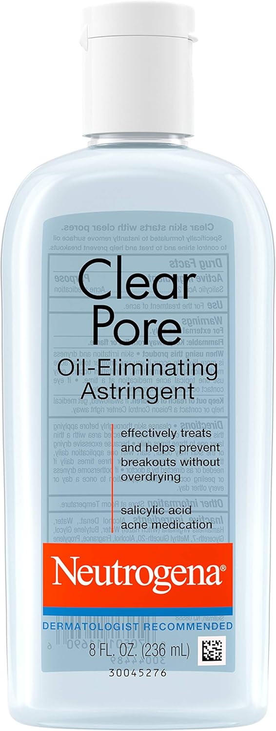 3-Pack Neutrogena Clear Pore Oil-Eliminating Astringent with Salicylic Acid, Perfect Pore Clearing Treatment for Acne-Prone Skin, 8 fl. oz