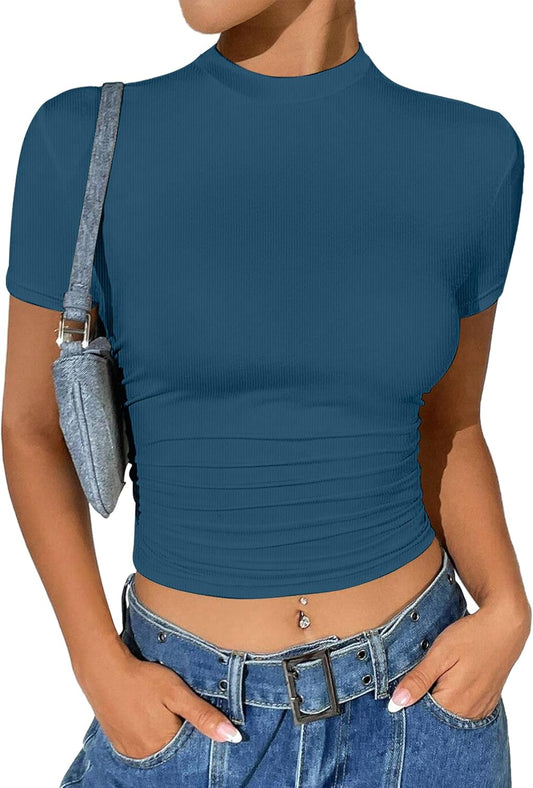 Blue Slim Fit Cropped T-Shirt for Women, Size Small - Summer Fashion Essential