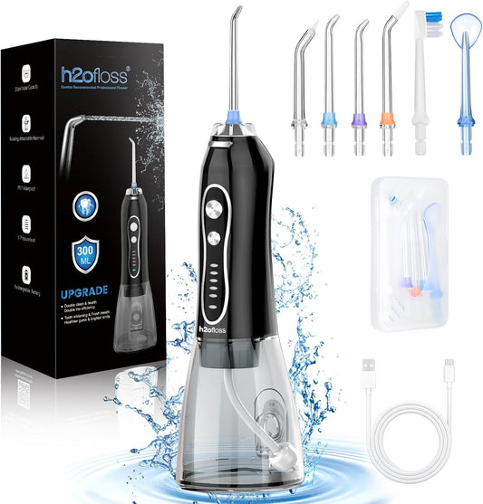 Portable Water Dental Flosser with 5 Modes - Cordless, Rechargeable, Waterproof, 300ml Tank for Home & Travel