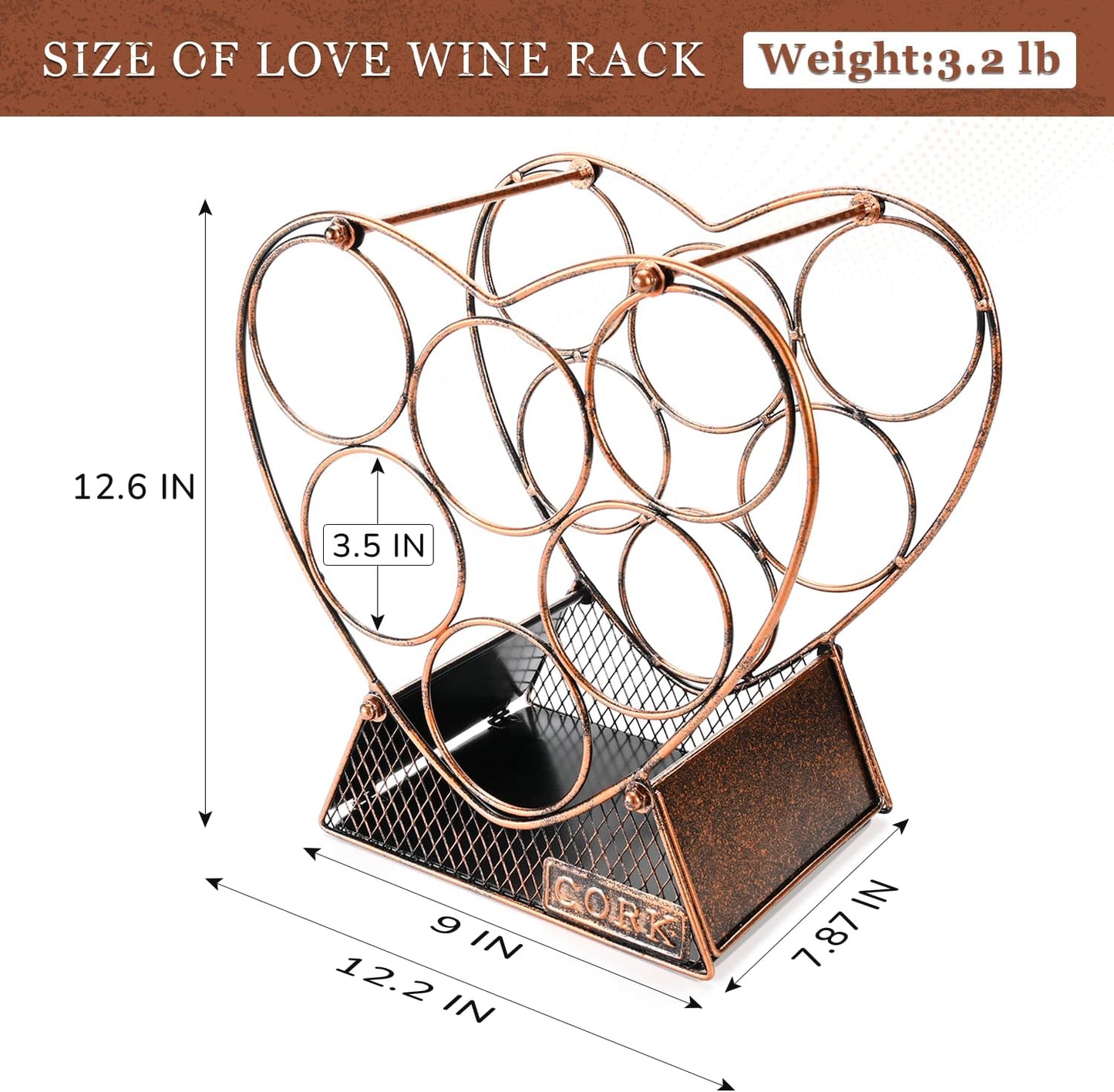 Heart Shape Metal Wine Rack for 7 Bottles - Perfect for Tabletop and Cabinet Storage