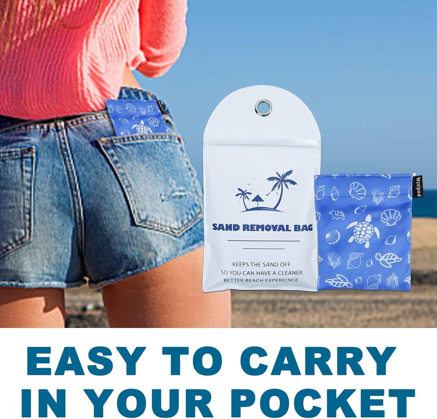 Beach Sand Removal Bag | Gentle, Skin-Friendly & Talc-Free | Natural Alternative for Effective Sand Cleaning (Turtle)