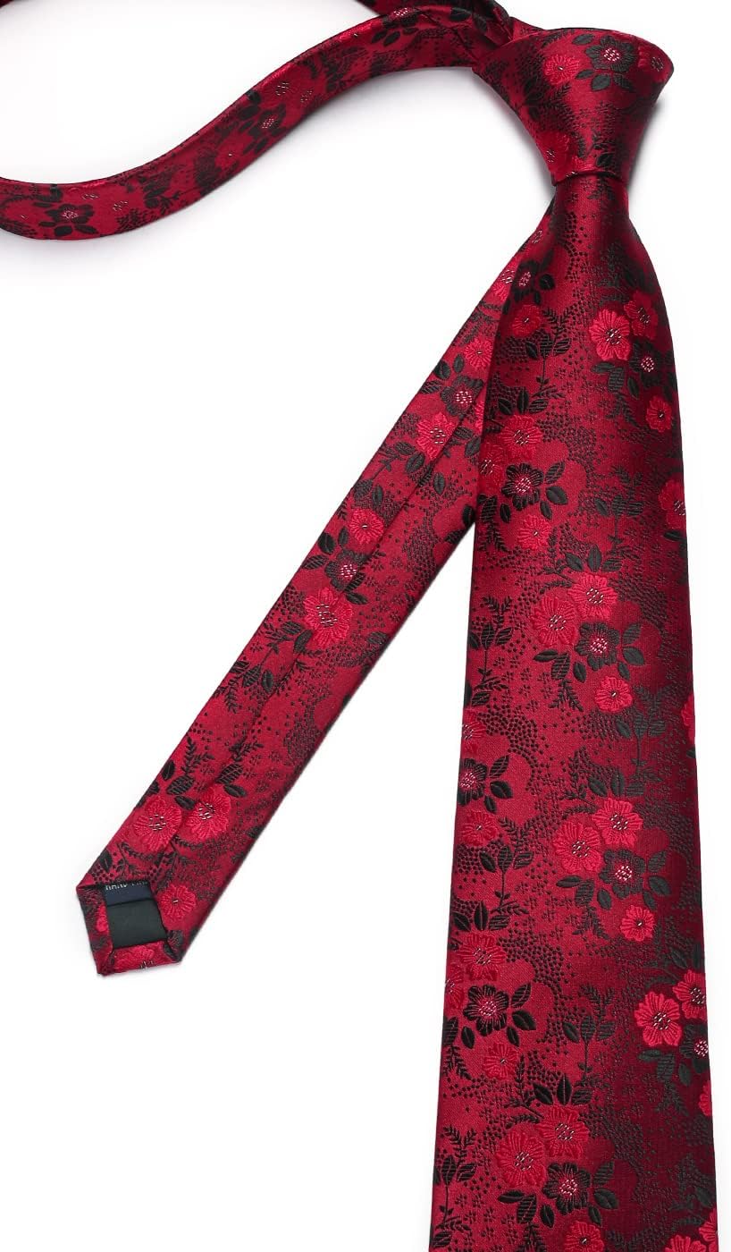 Burgundy Floral Silk Tie & Handkerchief Set for Men - Perfect for Formal Events & Holidays
