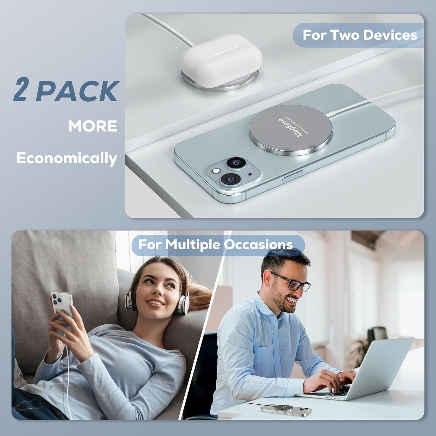 2-Pack 15W Magnetic Wireless Chargers – 32-Magnet Auto-Align, Fast Charge, Slim Design, Safety Temp Control & FOD – For 16/15/14/13/12 Series Magnetic Phones