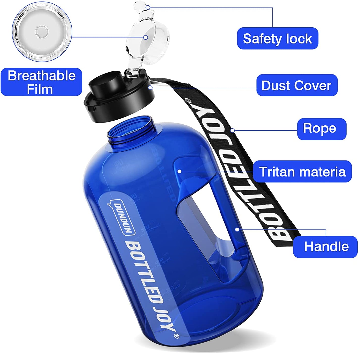 17oz BPA-Free Water Bottle w/ Times To Drink & Handle - Drink Enough Water Daily