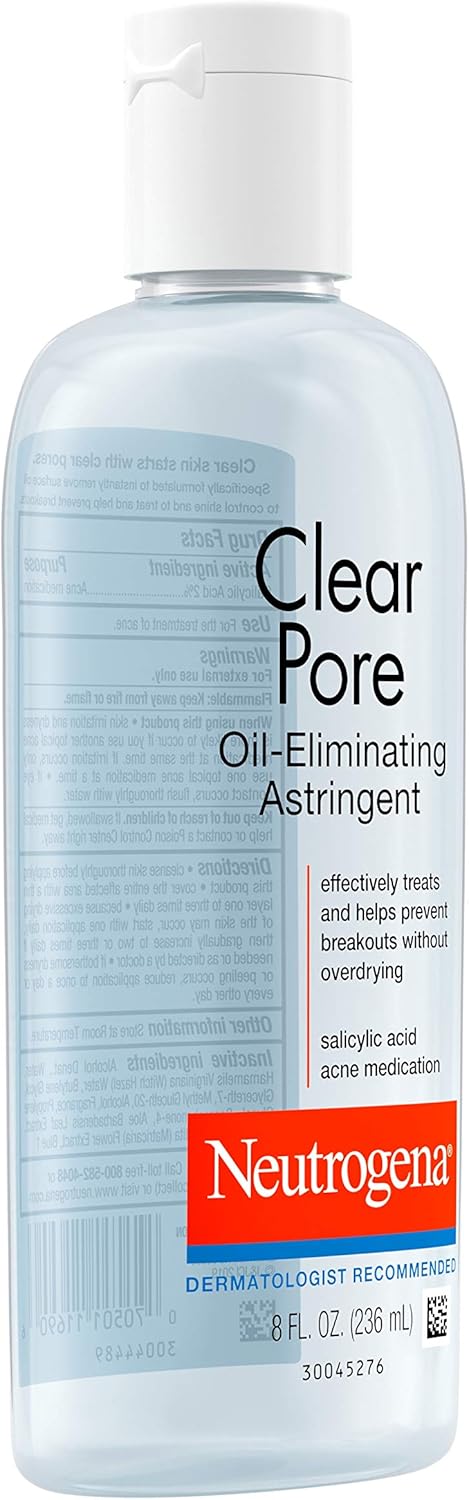 3-Pack Neutrogena Clear Pore Oil-Eliminating Astringent with Salicylic Acid, Perfect Pore Clearing Treatment for Acne-Prone Skin, 8 fl. oz
