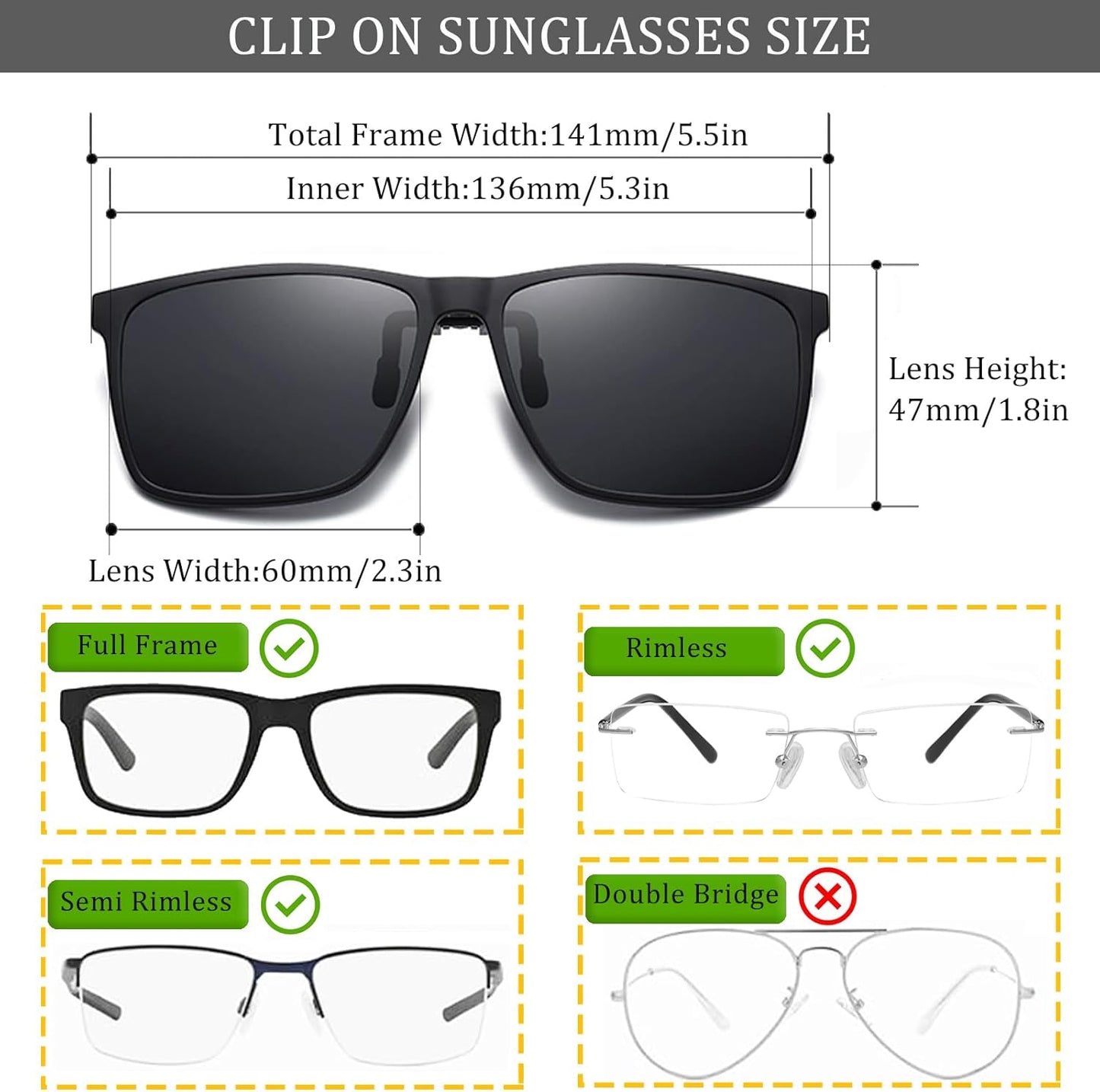 Polarized Clip-On Sunglasses for Over Prescription Glasses, UV400, Flip-Up, Black - Ideal for Driving & Outdoor Sports