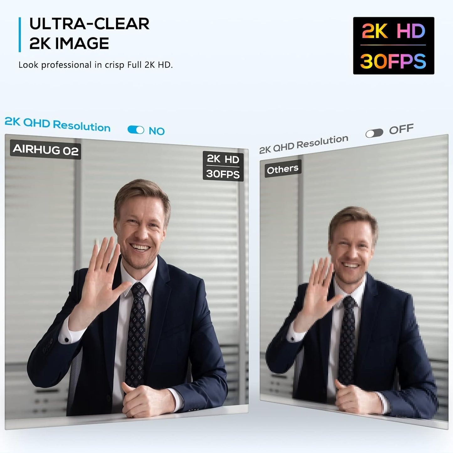 2K Webcam No Mic with Privacy Cover - USB, 78° Wide-Angle for Streaming & Conferencing