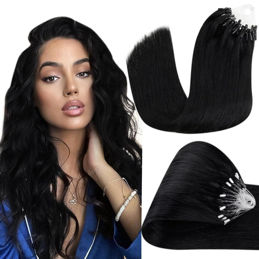 Premium 40g, 50 Strands Black Micro Link Hair Extensions, 12-inch