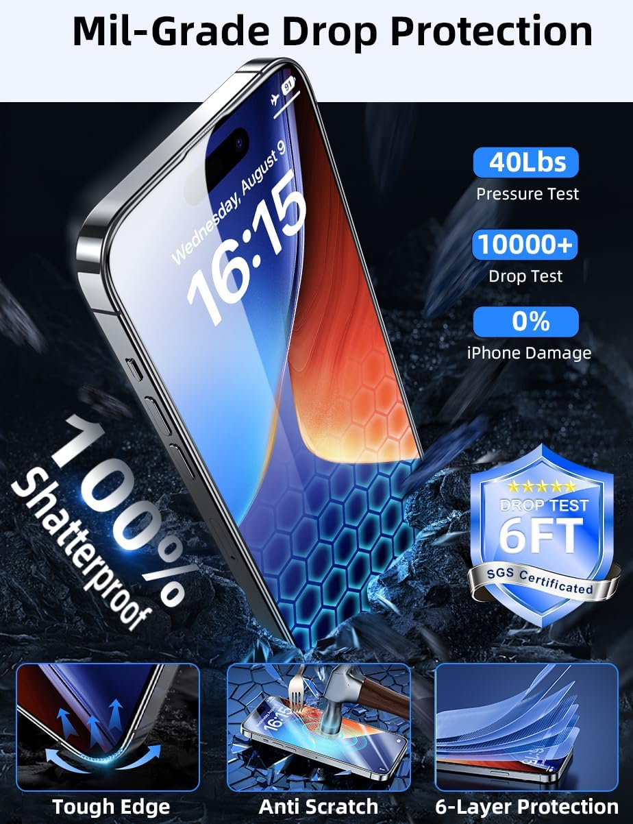 Premium 6.7 Inch Screen Protector for iPhone 15 Pro Max: 2-Pack Tempered Glass, Full Coverage, Anti-Scratch