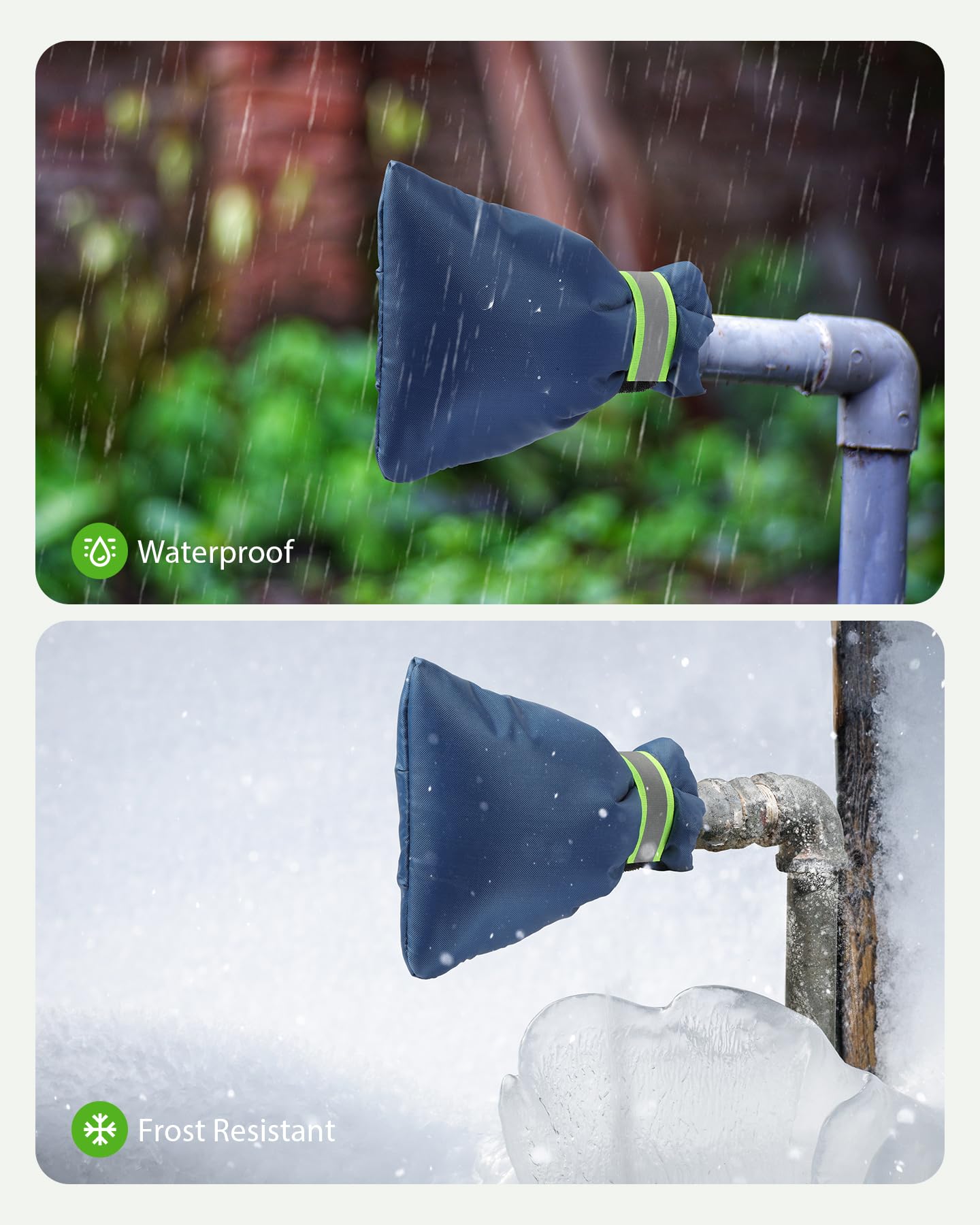 Outdoor Faucet Covers for Winter Freeze Protection, 2-Pack Blue – 8.3 in (21.1 cm) x 6.7 in (17.0 cm) Insulated Hose Bib Socks with Reflective Strap