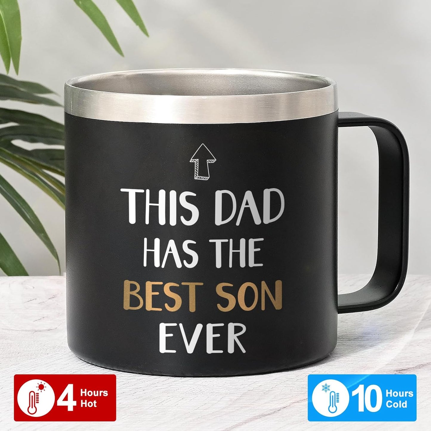 Dad Coffee Mug - Insulated 14 oz Stainless Steel Tumbler with Handle for Father's Day, Birthday, Christmas - Black