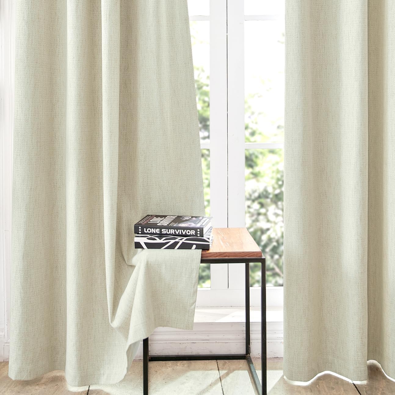 Single Panel Linen Blackout Curtain 84 Inch, Ivory - 100% UV Protection, Grommet Top