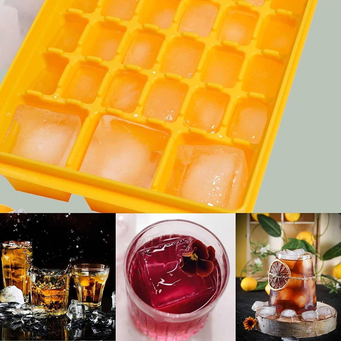 Yellow 36 Slot (6 Large, 30 Small) Ice Cube Tray w/ Lid, Bin, Scoop, & Cover