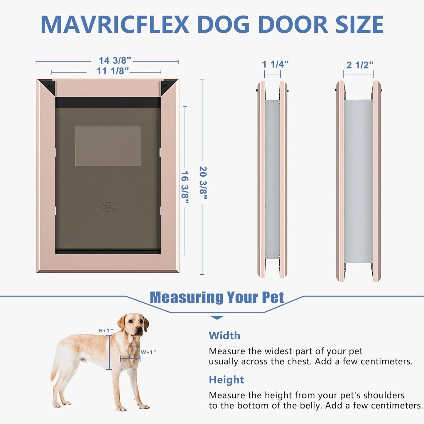 Size Large Rose Gold Aluminum Dog Door - Weatherproof with Magnetic Lock - Fits Dogs up to 100 lbs