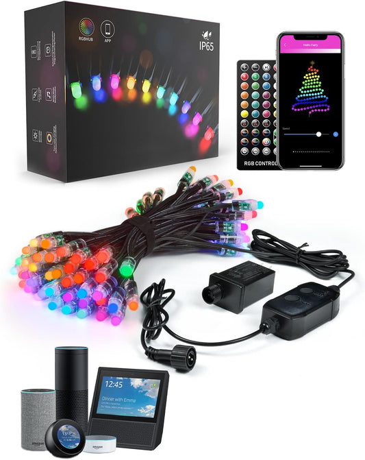 Smart WiFi Christmas Lights - 33Ft, 100LED, RGB, App Control, Voice Compatible, 20 Modes, for Home & Outdoor Decor
