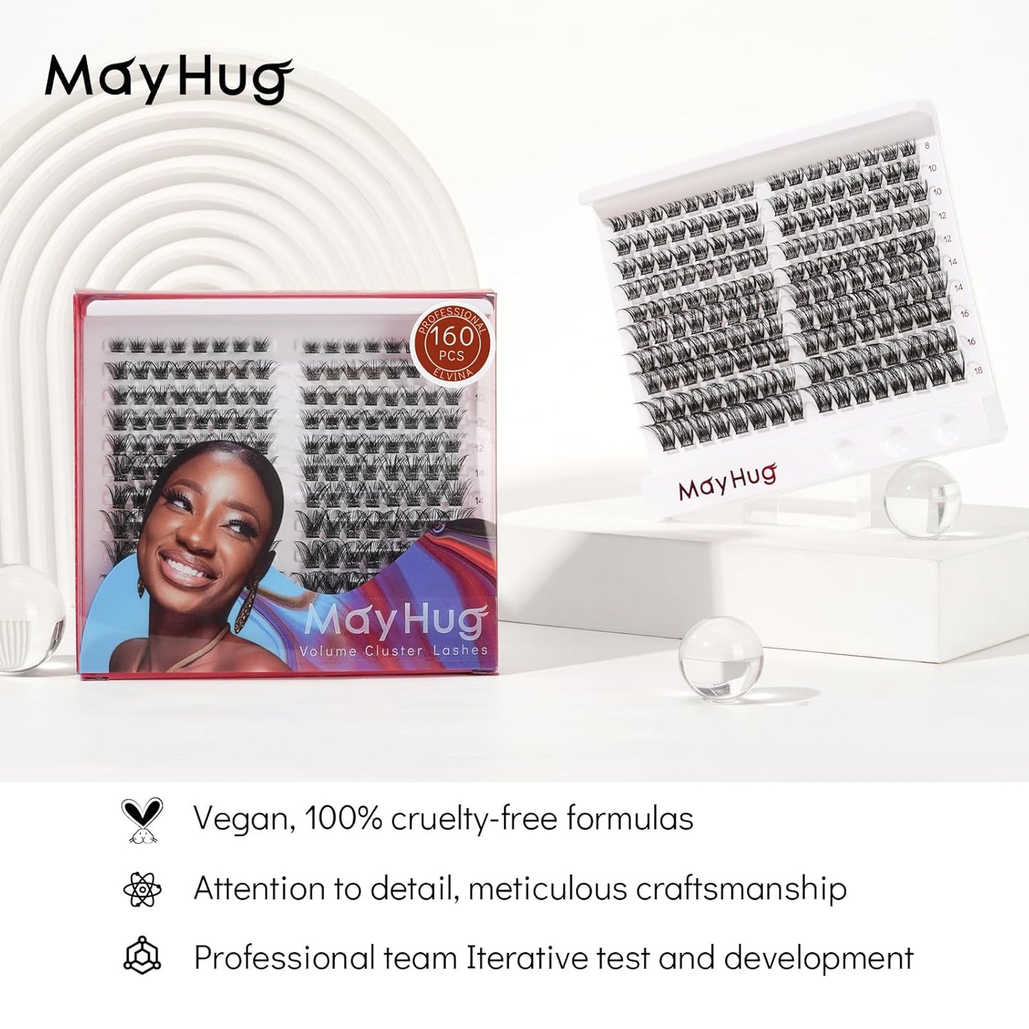DIY Eyelash Extensions Kit - 160 Pcs D Curl Lash Clusters for Natural, Wispy Look