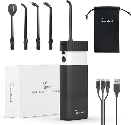 Black Portable Water Flosser with Retractable Tank – 3 Modes, 5 Tips, Long Battery Life