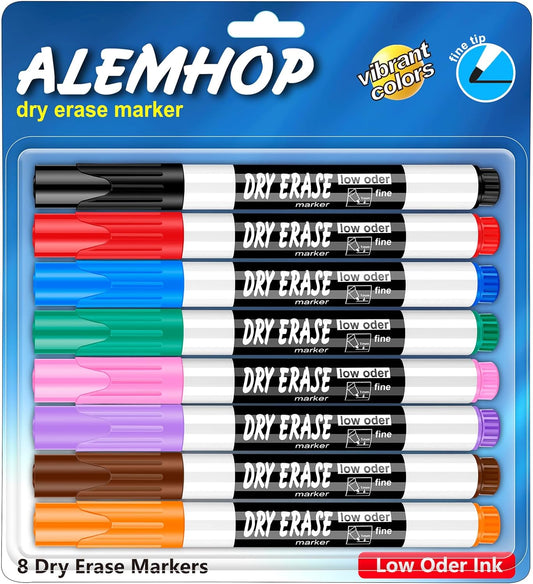 Fine Tip Dry Erase Markers in Assorted Colors, 8-Pack for Whiteboards & More