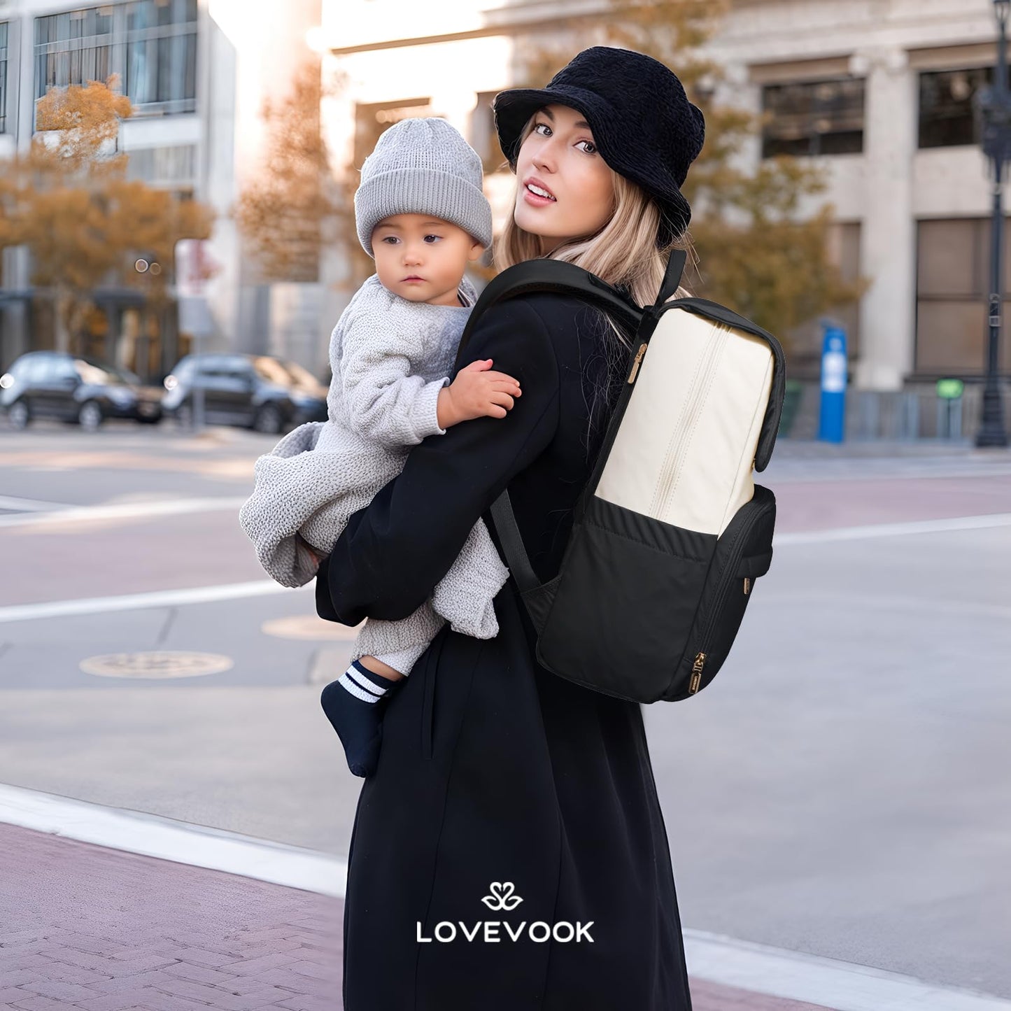 Waterproof Diaper Bag Backpack with Changing Pad and Stroller Straps - Black