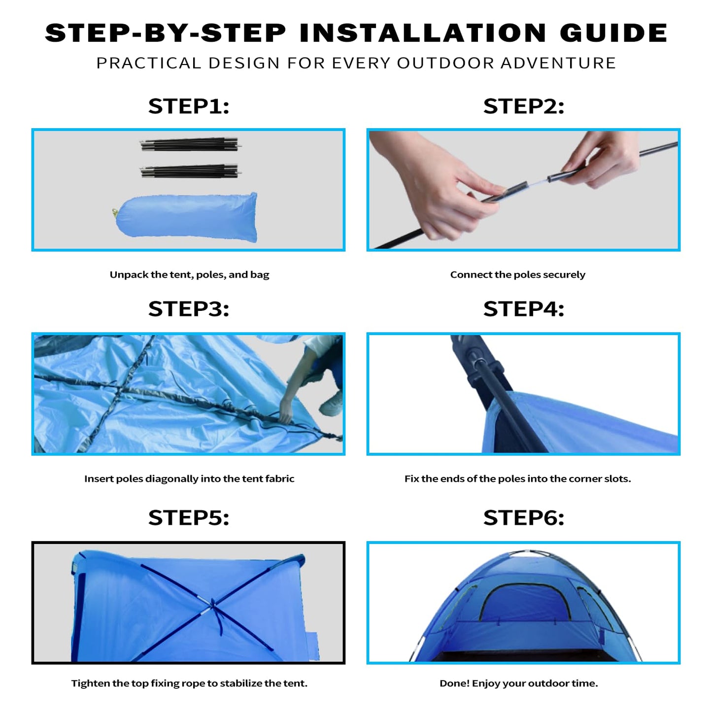 Beach Tent for 3-4 People, UPF50+ Sun Shelter, 3-Way Ventilation Mesh Windows, 8.0mm Fiberglass Poles, Sandbags & Stakes, 83 x 55 x 46 in, Blue