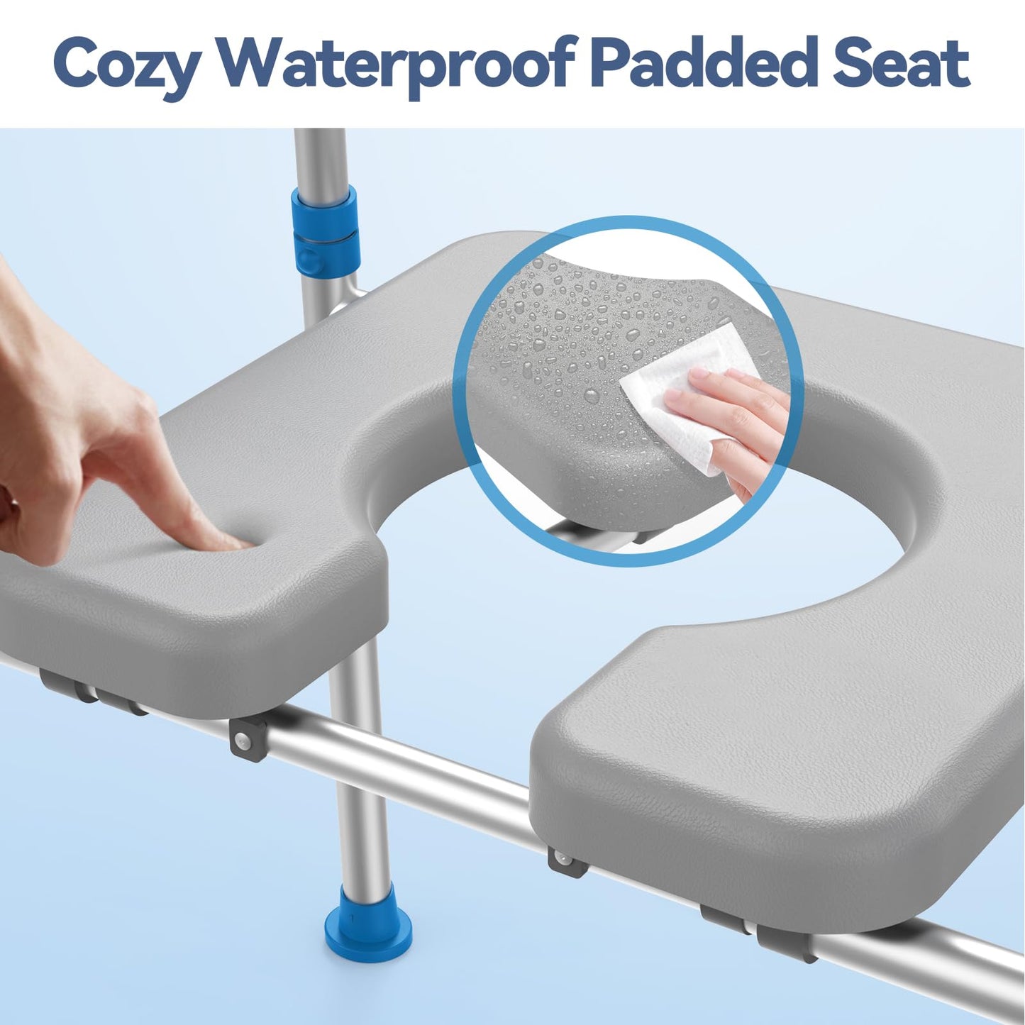 Raised Toilet Seat with Handles and Padded Seat, Adjustable Height and Width Toilet Riser for Seniors, 500lb Capacity