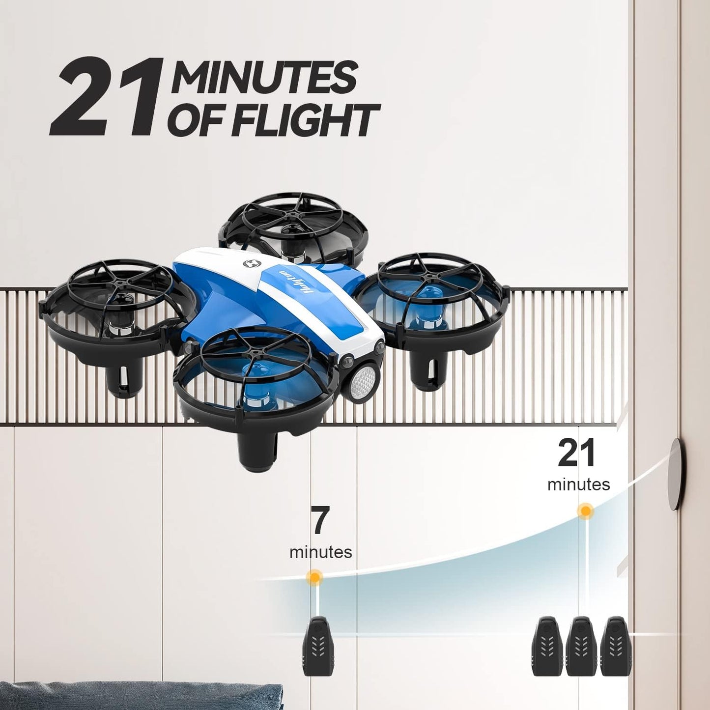 Blue Mini Drone for Kids - Remote Control Quadcopter with 21 Min Flight Time