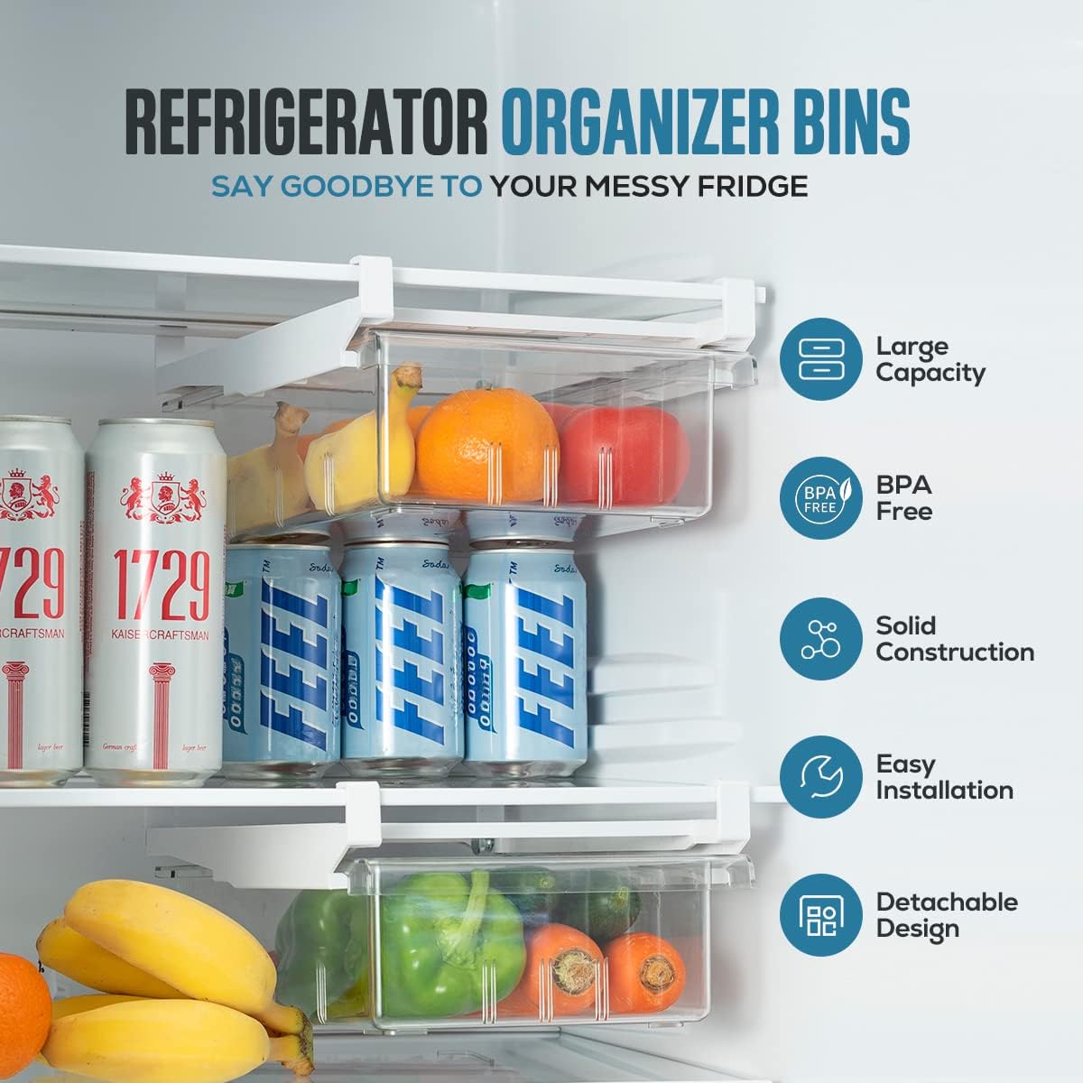 Fridge Shelf Holder & Organizer: Pull-Out Egg Bin with Handle, BPA-Free Storage