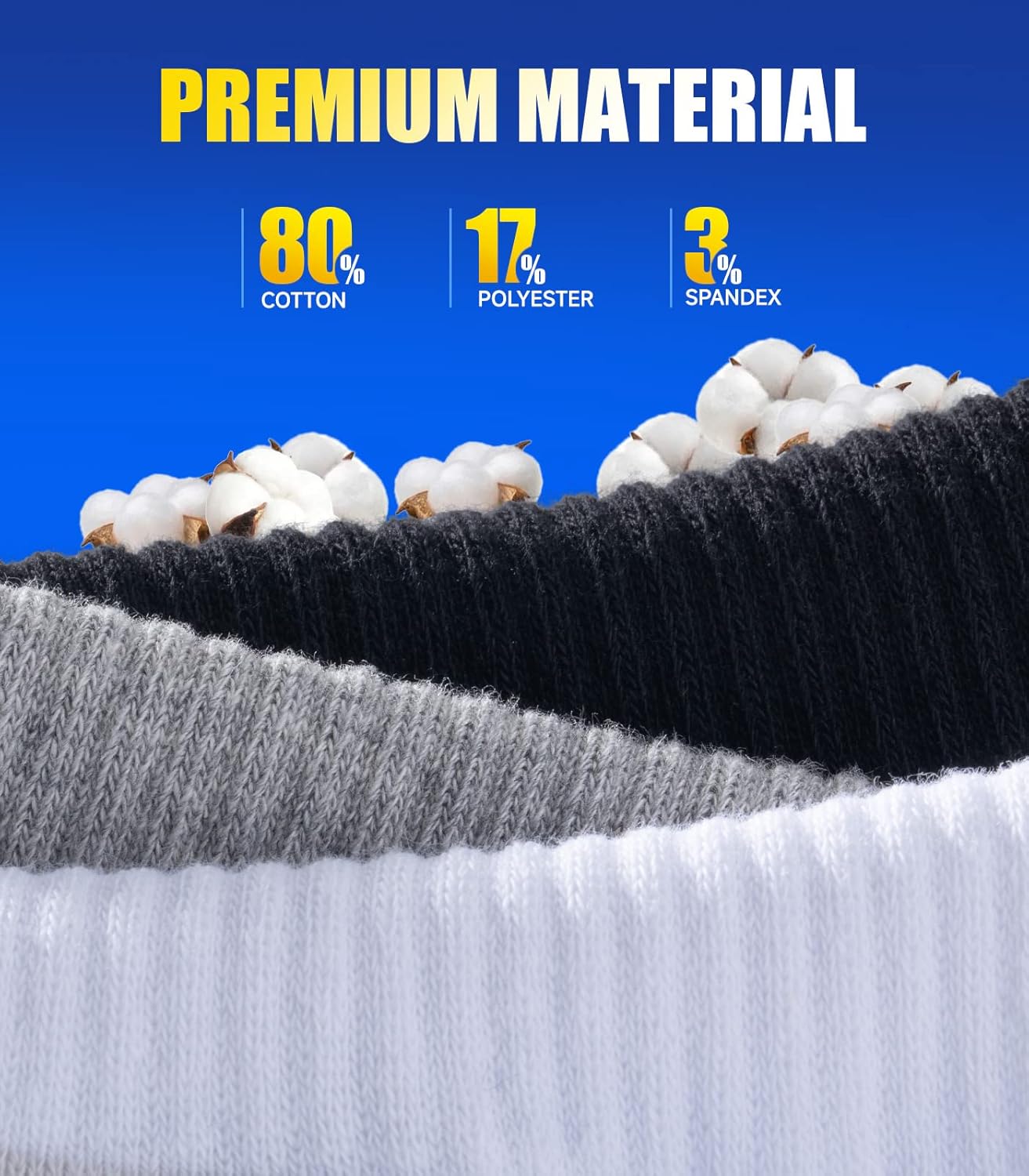 Pack of 6 Men's Size 6-8 Cushioned Ankle Socks for Running & Sports - Durable, Breathable, Odor-Free