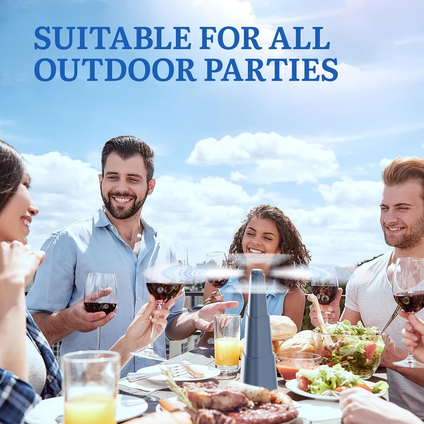 Portable Food Fan for Tables - 2 Pack, Battery Powered, Quiet & Safe for Parties, Picnics, & Patios - Navy Blue