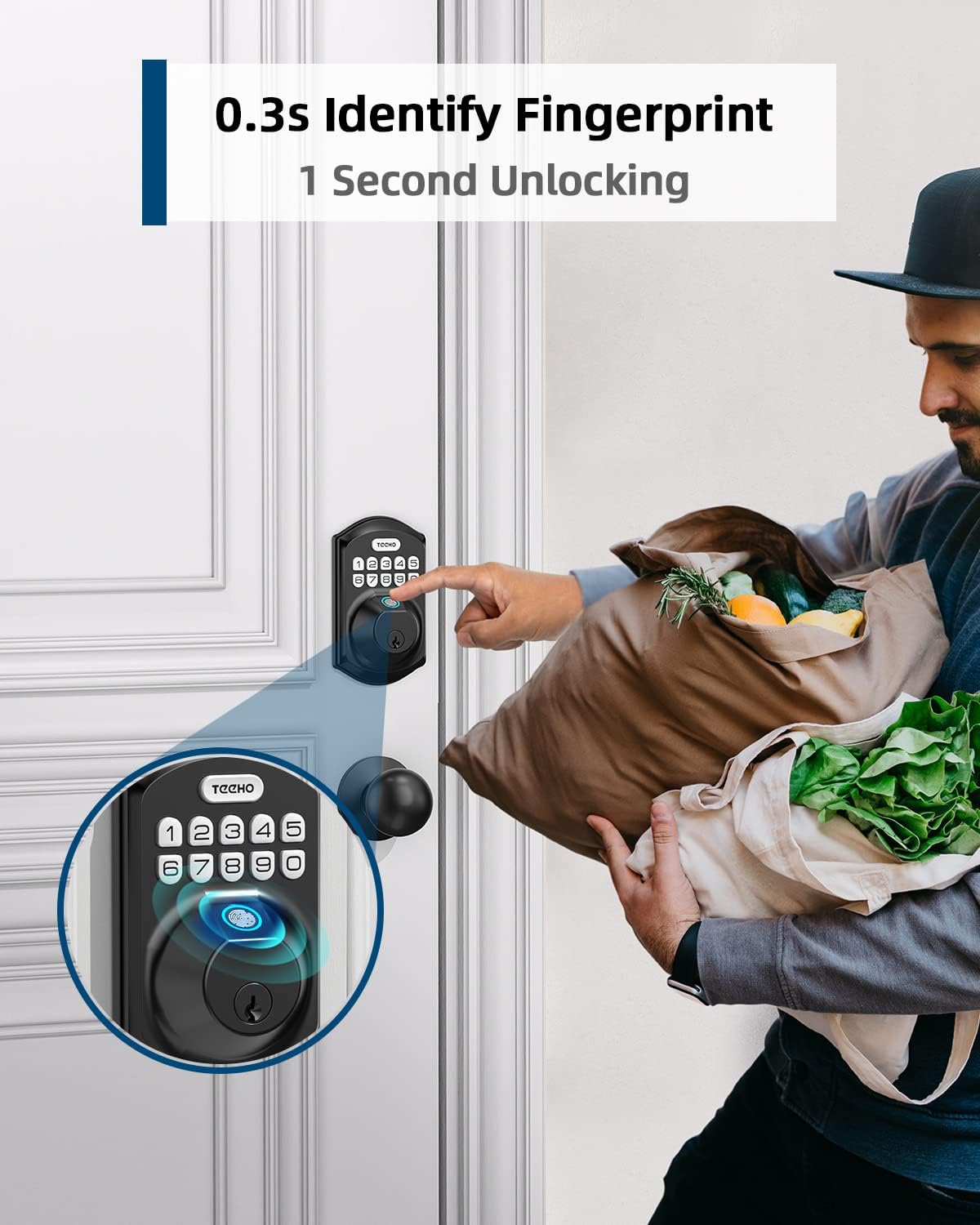 Advanced Fingerprint Keyless Entry Door Lock with Keypad Deadbolt - Secure & Easy Install, Matte Black