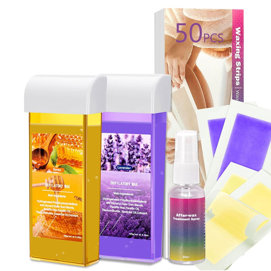 Honey & Lavender Roll On Wax Kit for Body Hair Removal, No Applicator